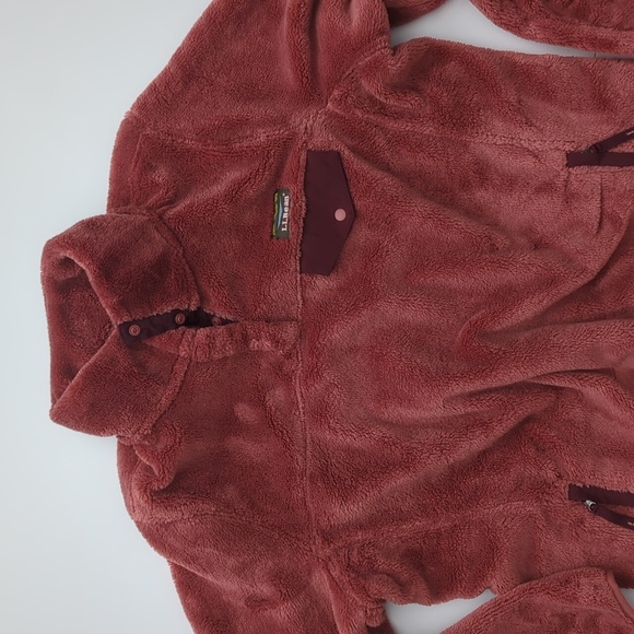 L.L. Bean High Pile Fleece Pullover Canyon Rose Deep Port Women size Large - Picture 9 of 11